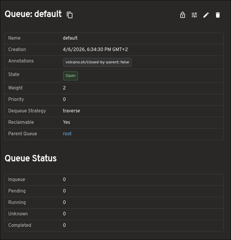 Volcano Queue details in Headlamp